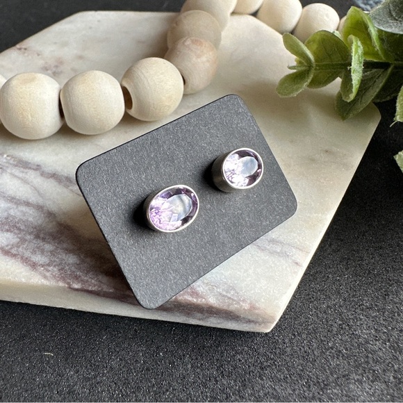 Lavender Amethyst Earrings Stud Sterling Silver Post - Picture 3 of 8